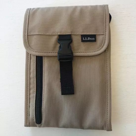 New LL Bean Crossbody Travel Wallet Fold Up Organizer Khaki Beige NWOT