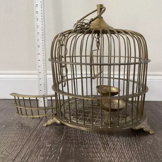 Vintage High Quality Brass Hanging Footed Birdcage