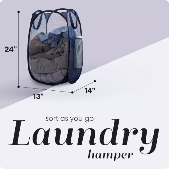 Navy Blue Collapsible Mesh Laundry Hamper - 14" x 14" x 24"