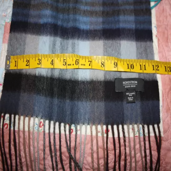 Nordstrom 100% Lambswool Scarf British Blue, Black & Derby Grey Tartan Mint