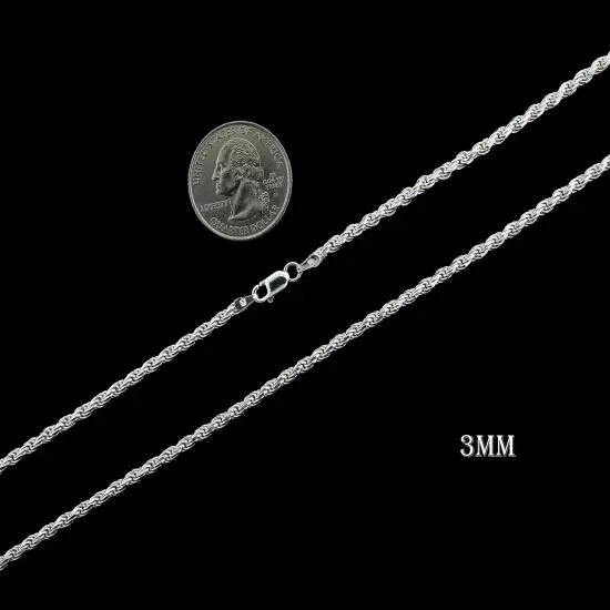 Real 925 SOLID Sterling Silver Diamond-Cut ROPE Chain Necklace or Bracelet ITALY