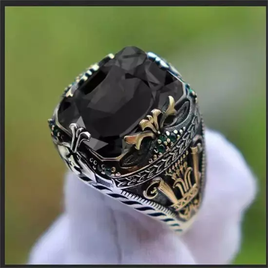 Bezel Inlaid Crystal Men's Luxury Ring Personality Retro Big Gemstone Ring