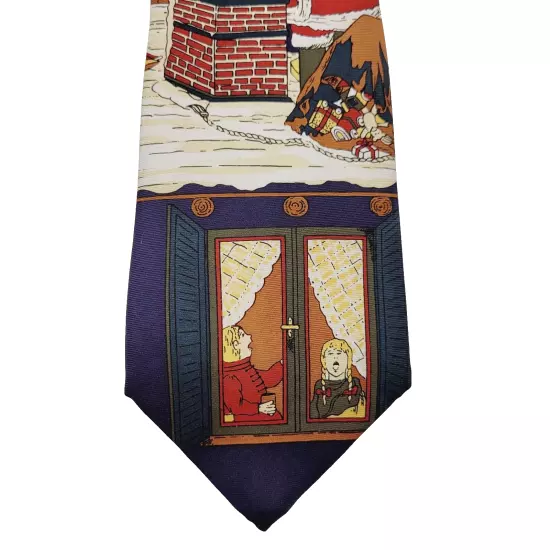 Mark Pendleton CHRISTMAS SANTA on Roof w Toys Blue Vintage POLYESTER Necktie