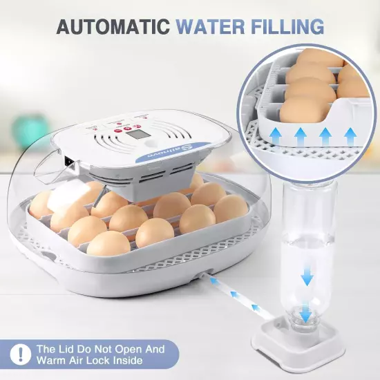 16-35 Eggs Incubator w/Automatic Water Top-up,Auto Turning,Egg Candler 360°View~