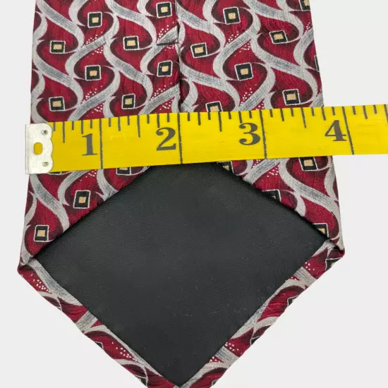 Joseph & Feiss Red Silver Geometric Necktie Silk Tie Men's 4" x 60"