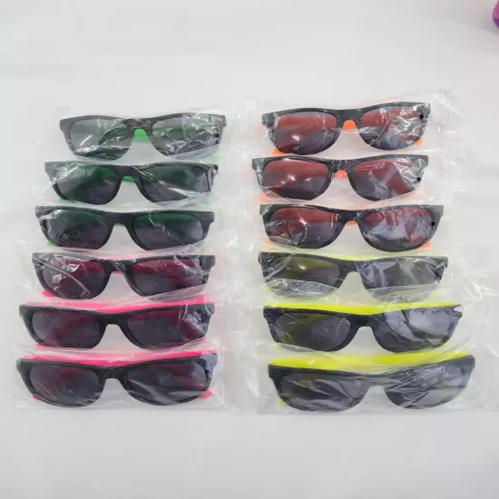 12 Neon Sunglasses Green Yellow Orange Pink Party Pack Fits Kids & Adult