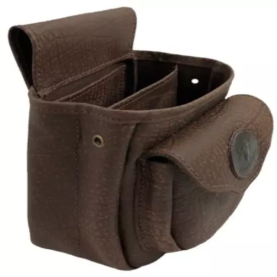 CAPE BUFFALO HIDE SHOTGUN SHELL SPORTING CLAY SKEET TRAP POUCH w/ Emblem - BROWN