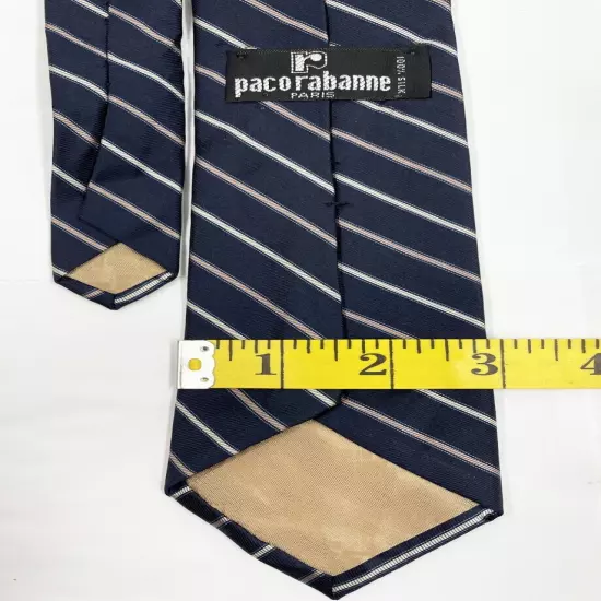 Paco Rabanne Blue Thin Long Regimental Striped Repp Silk Tie 3" x 61"