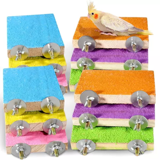 12 Pcs Bird Perch Stand Toy Colorful Bird Platform Wood Grinding Paw Bird Pla...