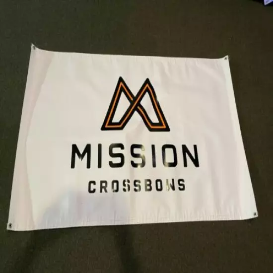 Mission Crossbows White Logo Wall Banner w/ 4 Grommets for Easy Hanging