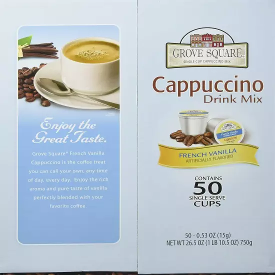 Grove Square Cappuccino Pods, French Vanilla, Single 50 Count (Pack of 1) 