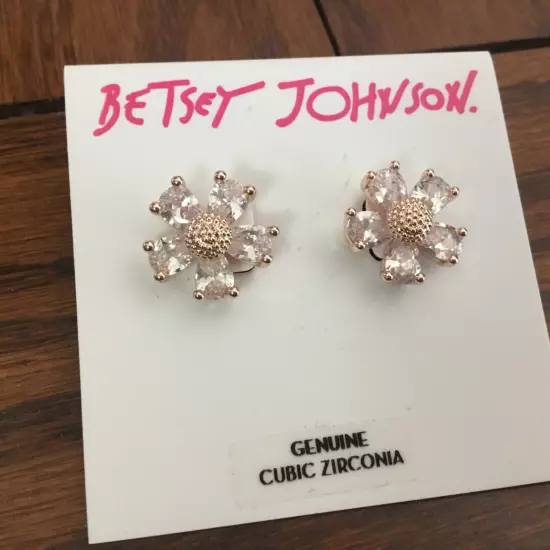 Betsey Johnson Flower Cubic Zirconia Stud Earrings Small Petite