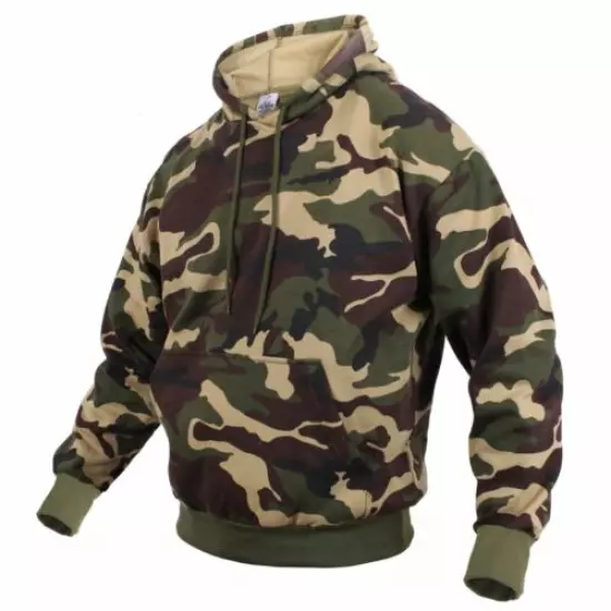 Woodland Camo Fleece Hoodie Pullover Camouflage Sweatshirt Kangaroo Style 