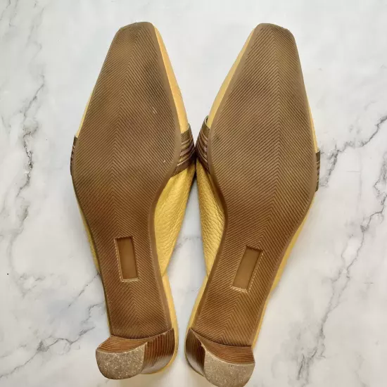 Vintage Hillard & Hanson 80s leather mustered yellow mules Women’s Size 8.5