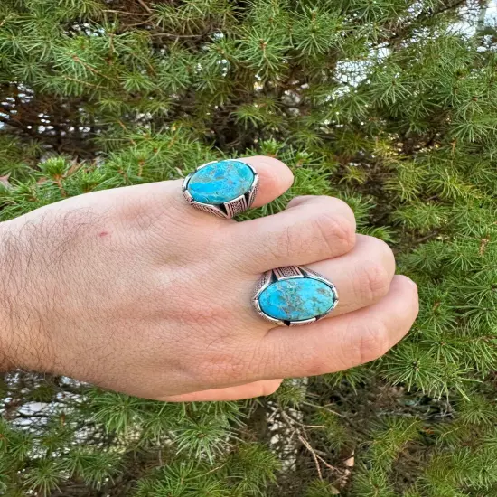 Mens Real Solid 925 Sterling Silver Blue Turquoise Natural Native Gemstone Ring