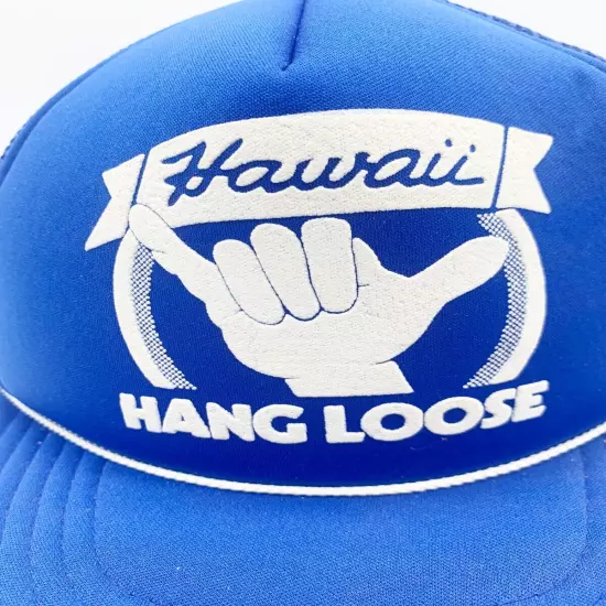 Vintage Hawaiian Headwear Hawaii Hang Loose Blue Trucker Mesh Snapback Hat Cap