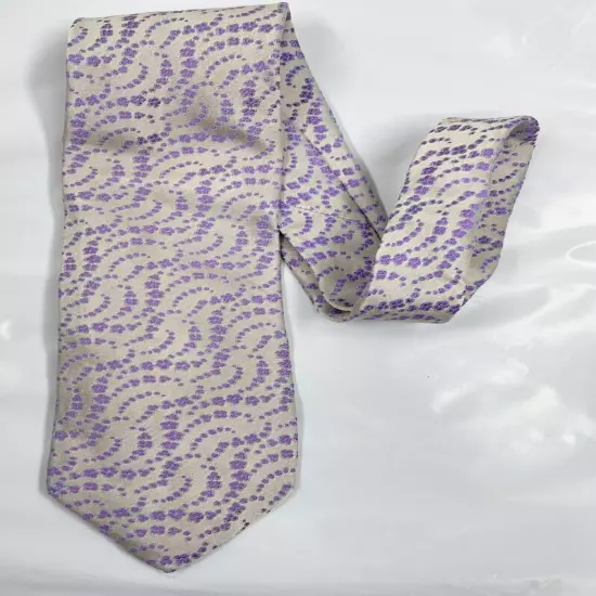 Gattonero Hand Made Italy Silver Purple Abstract Necktie Silk Tie 3.2" x 60"