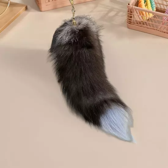 Huge Fluffy Faux Fur Fox-Tail Keychain Pompoms Bag Pendant Gift for Women Girl