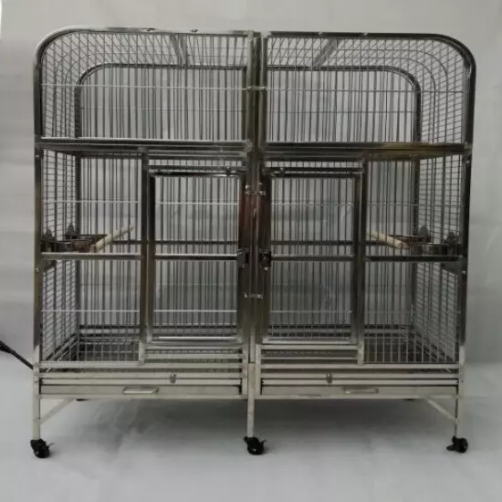 50"x25"x65" Great Twins Parrot Cage SUS201 Stainless Steel Big Bird Cage