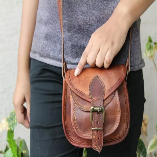 13" Women's Purse Vintage Genuine Brown Leather Cross Over Shoulder Handmade Bag