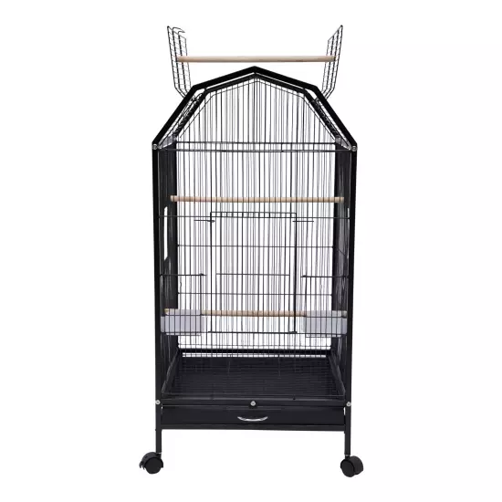 Black Iron Parakeet Bird Cage with Stand, Metal Panorama Pet Bird Flight Cages