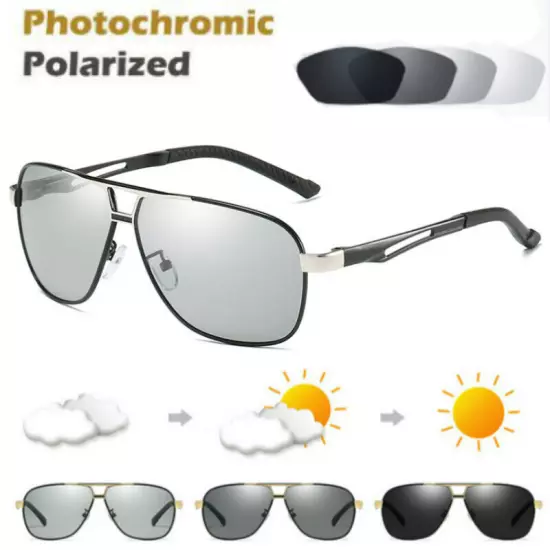 Aluminium HD Polarized Photochromic Sunglasses Men Pilot Eyewear Driving Glasses