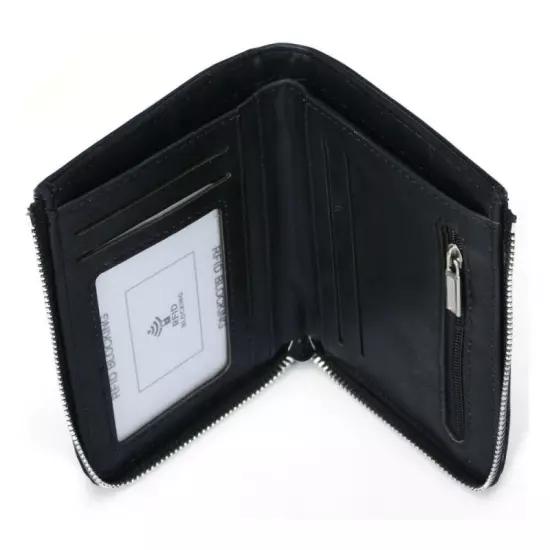 Men's RFID Blocking ID Window Zipper Pocket Leather Bifold WalletNew