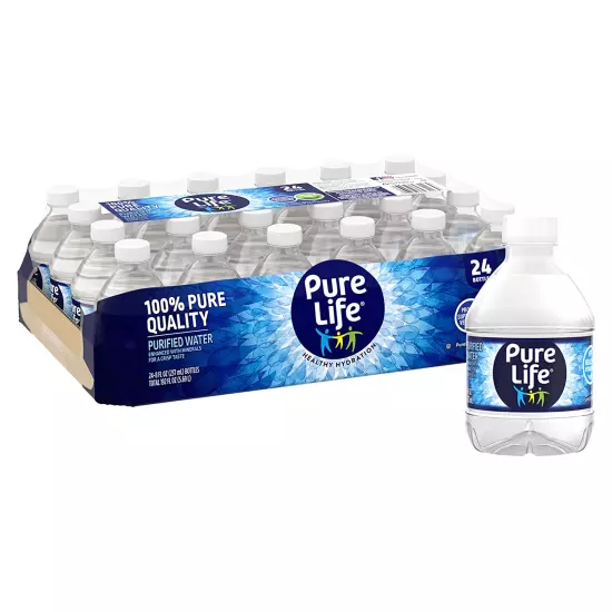 , Purified Water, 8 Fl Oz, Plastic Bottled Water, 24 Pack