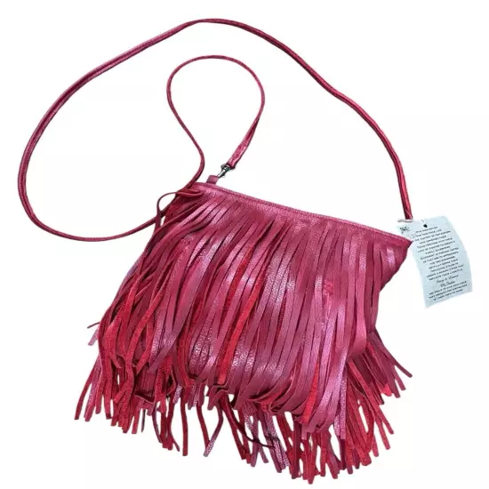 McFadin Stacy & Laurie Red Fringe Handmade Lether Crossbody Bag