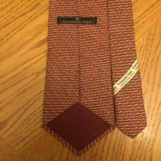 Ermenegildo Zegna Silk Tie, Italy Red & Yellow Brick Geometric Design 