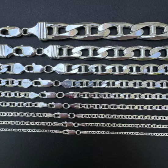 Real Solid 925 Sterling Silver Mariner Link Chain Or Bracelet ITALY 2.5mm-16mm