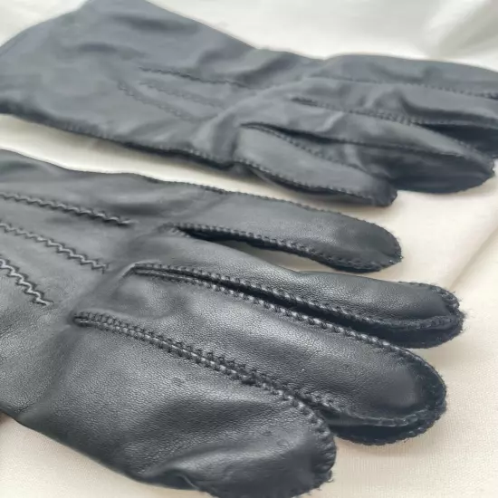 Fownes Brothers Men's Gloves Soft Leather Black Size Large Cashmere Lining VTG