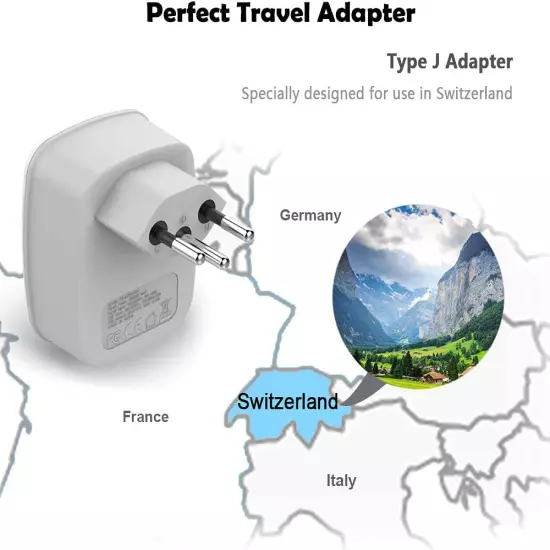 Switzerland Power Adapter Plug, Swiss Outlet Adaptor with 2 USB Ports USA Input 