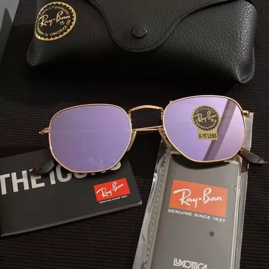 Ray-Ban Hexagonal RB3548 Gold Frame / lilac /51mm Sunglasses