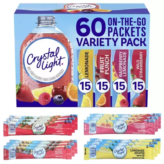 Crystal Light Sugar-Free, Lemonade, Fruit Punch, Raspberry Lemonade and Wild St