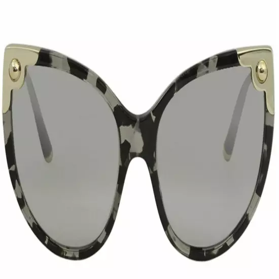 Dolce&Gabbana Mirror Cat Eye Sunglasses Grey Havana Scalloped Edges w Case NWT