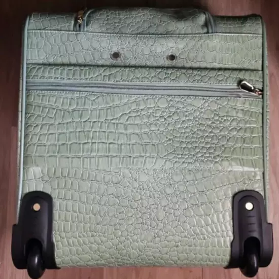 Samantha Brown Croco Embossed Spinner Luggage Travel Underseater Bag Sage Green