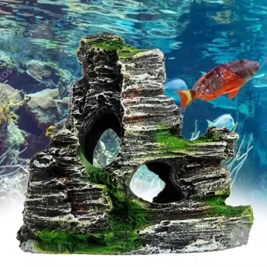 Aquarium Ornament Rockery Hiding Mountain Cave Home Fish Tank Decor Resin NEW