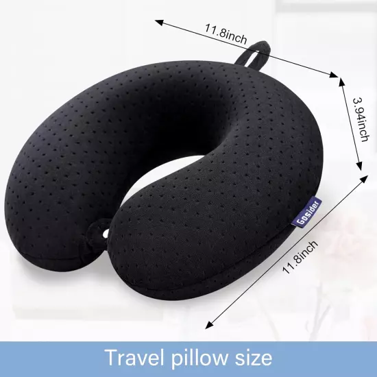 Black Travel Neck Pillow Memory Foam Airplane Pillow for Neck and Head Support S