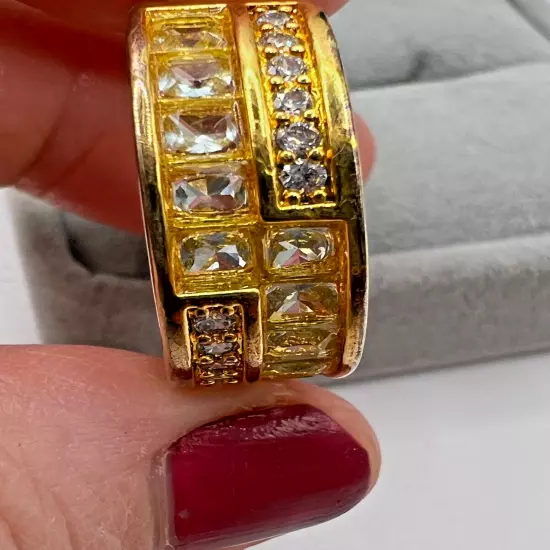 Men's 18K Heavy Gold Electroplate Faux Diamonds Size 13 Comes with Jewelry Box