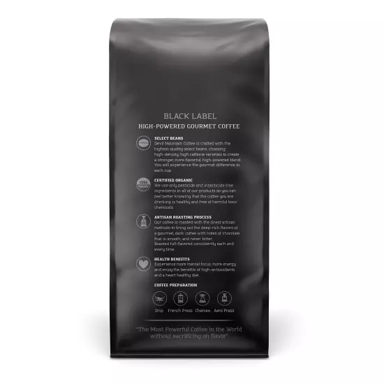 Devil Mountain Coffee Black Label Dark Roast Ground Coffee, Strong High Caffe...