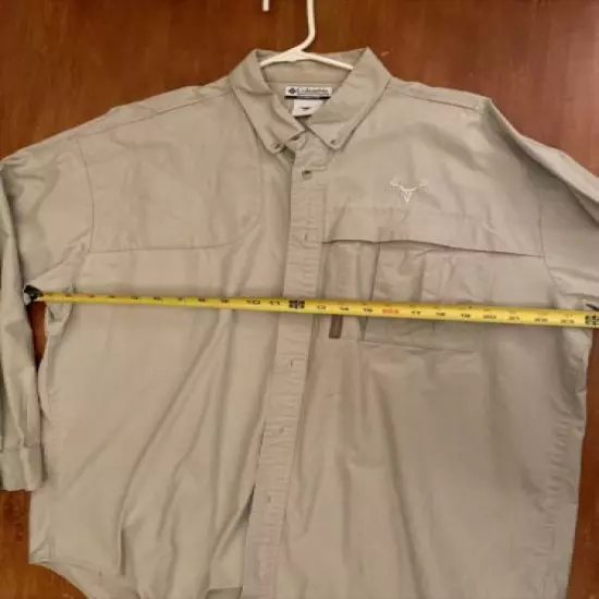 COLUMBIA Shooting HUNTING Shirt Right Shoulder Heavy Cotton Khaki MENS SIZE L