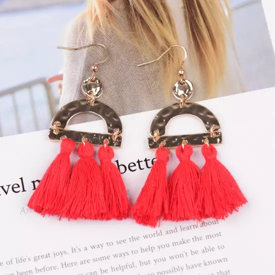 Fashion Women Bohemian Earrings Long Tassel Fringe Drop Dangle Ear Stud Jewelry