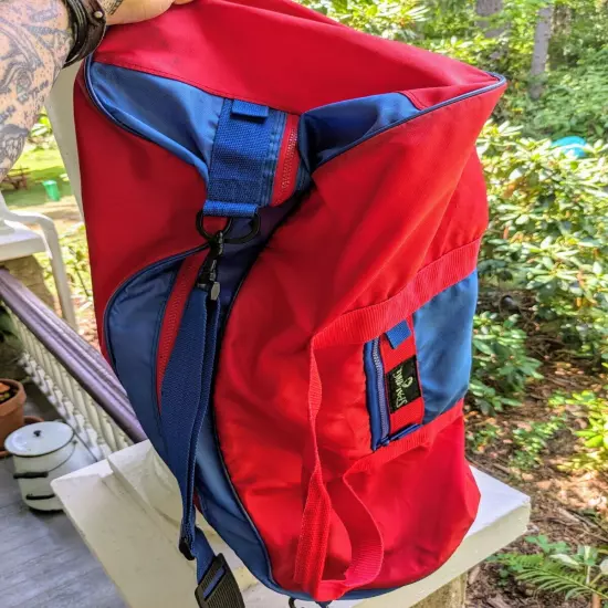 Vintage 80s-90s Spalding Duffle Sports Bag*Zip Closure*Red & Blue