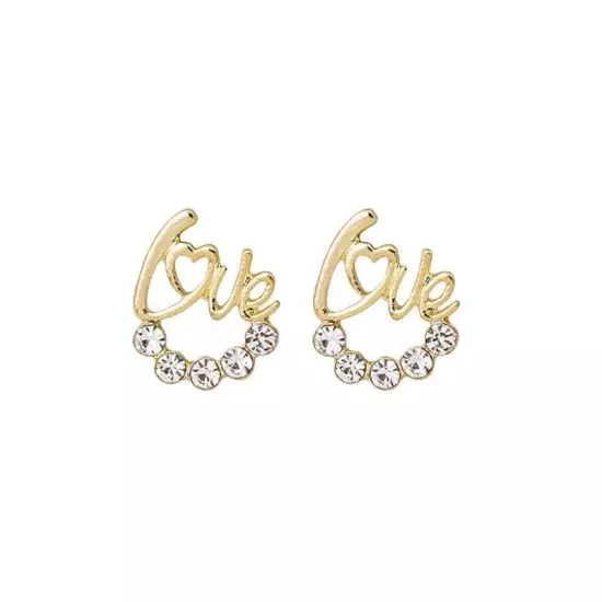 Fashion 18k Gold Plated Crystal Love Letter Stud Earrings Jewellery Womens Girls