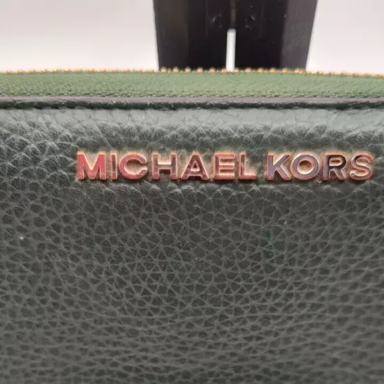 Michael Kors Wallet Zip Around Pebbled Leather Coin Purse Travel Organizer Green