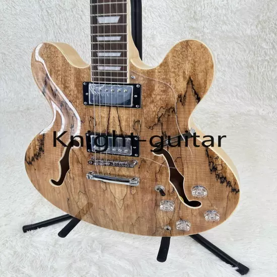 Factory Made Natural ES-335 Semi-Hollow Electric Guitar Chrome Part Maple Neck