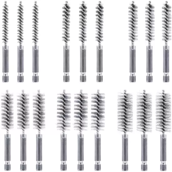 18-Piece Bore Brush Set- Stainless Steel Bore Brushes with 1/4" Hex Shank Twiste