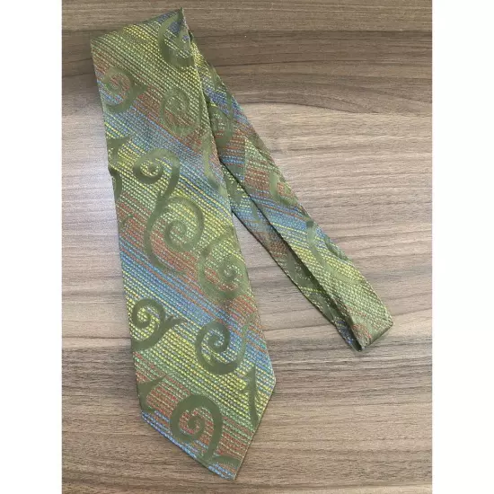 Wembley Platypus Necktie Olive Green Stitched Design Multicolored Background 57"