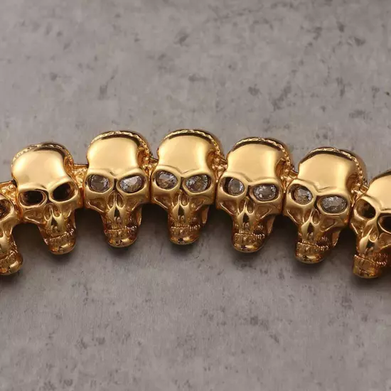 Heavy Men's 18K Gold Stainless Steel Gold Skull Bicycle Chain Bracelet Wristband